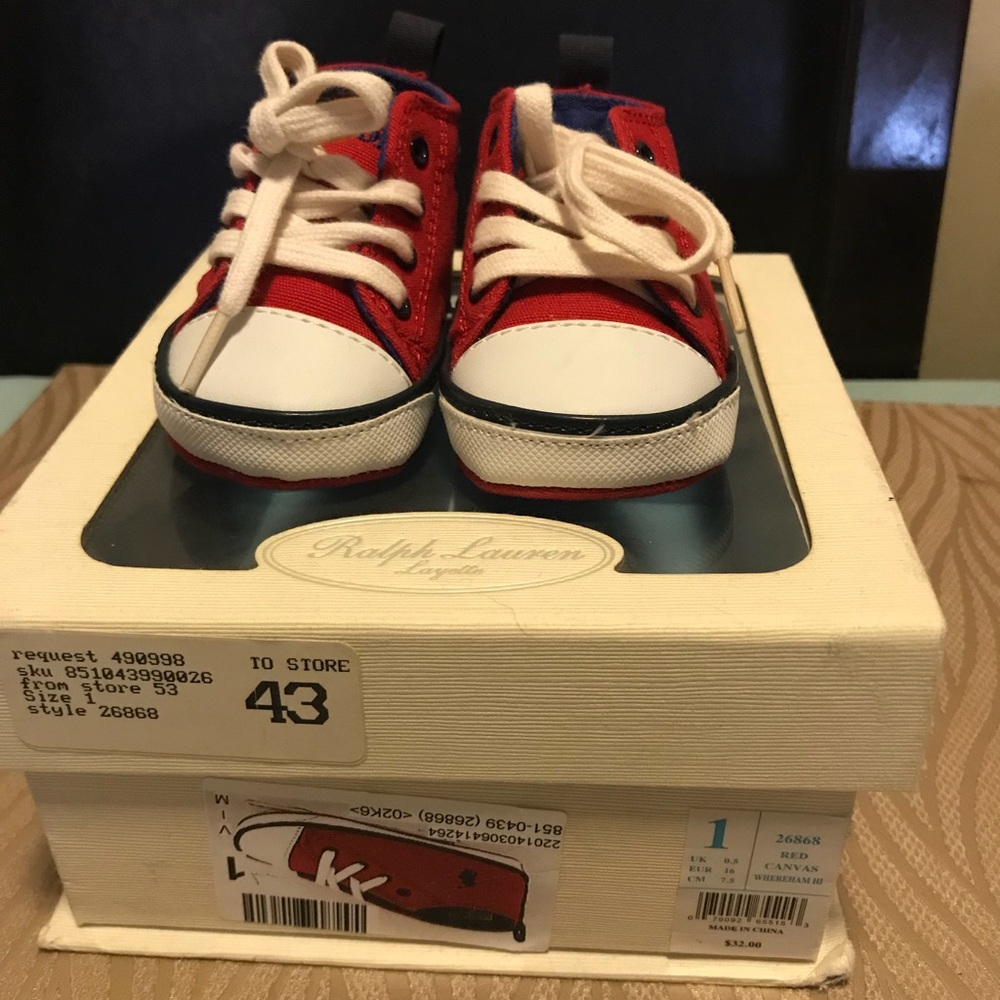 Ralph Lauren Red Canvas Polo Infant Sneaker-EUC